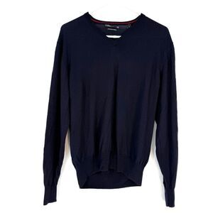 Collars & Co Sweater Merino Wool Crewneck Pullover V Neck Preppy Blue Size L